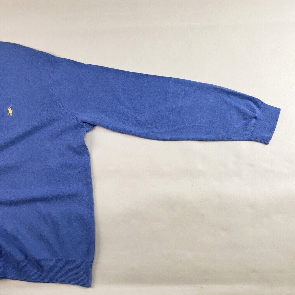 Polo Ralph Lauren Pima Cotton Sweater Mens XXL Blue V Neck Pony Pullover - Picture 2 of 9